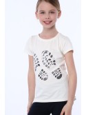 Girls\' T-shirt with shoe print, cream, NDZ8254 - Online store - Boutique